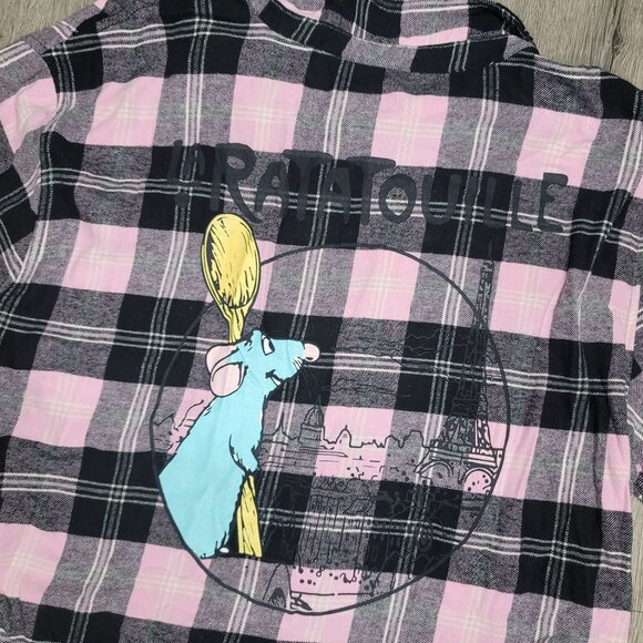 Disney Ratatouille Plaid Button-Up Shirt With Remy Embroidery Size L Pink black - Picture 5 of 8